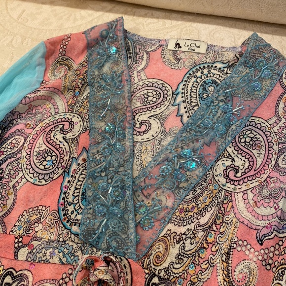 Le Chat Flowy Top with Sequins on front lapel - Picture 8 of 13